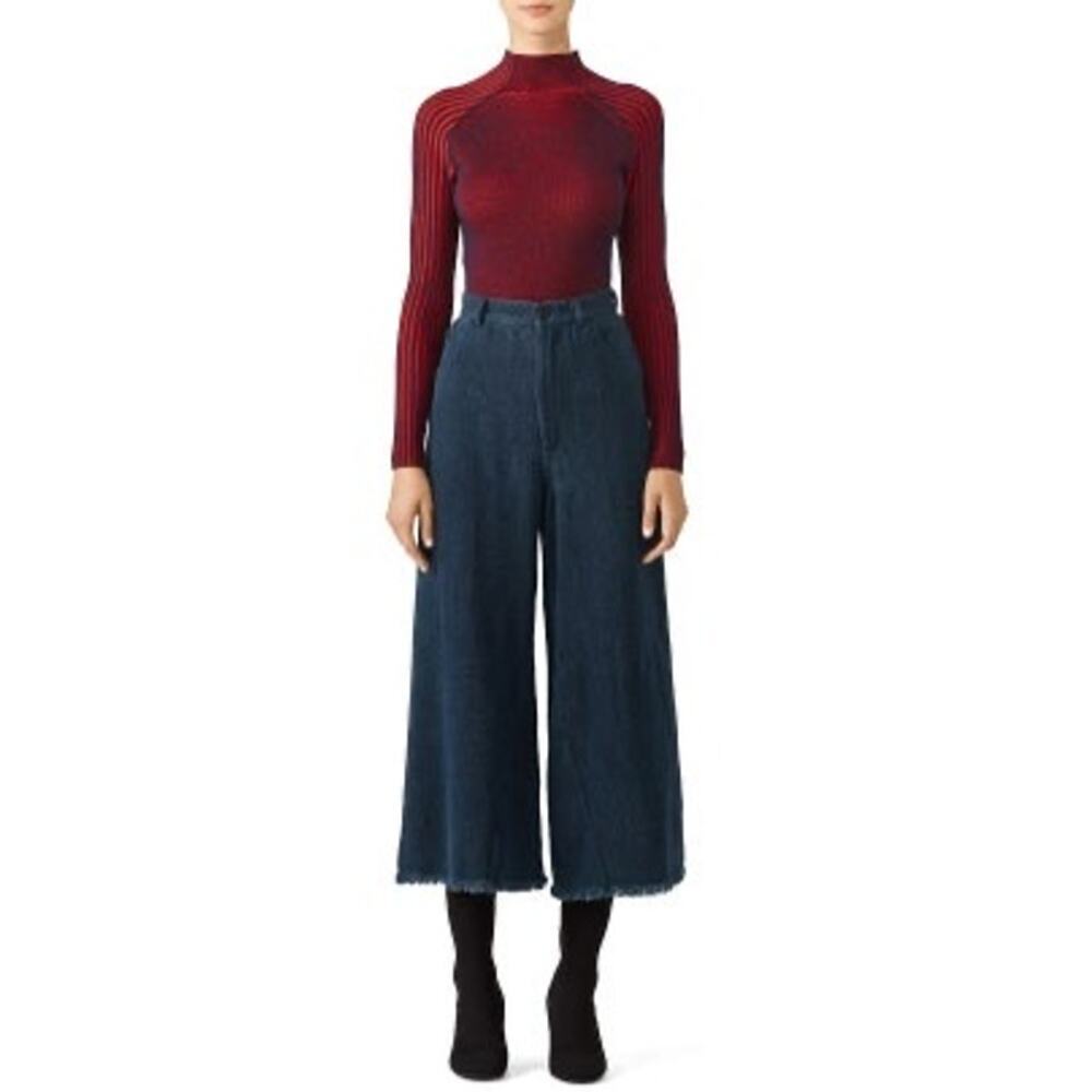 DREYDEN Maroon Red Indigo Blue Wool Romy Long Sleeve High Neck Sweater Size XL